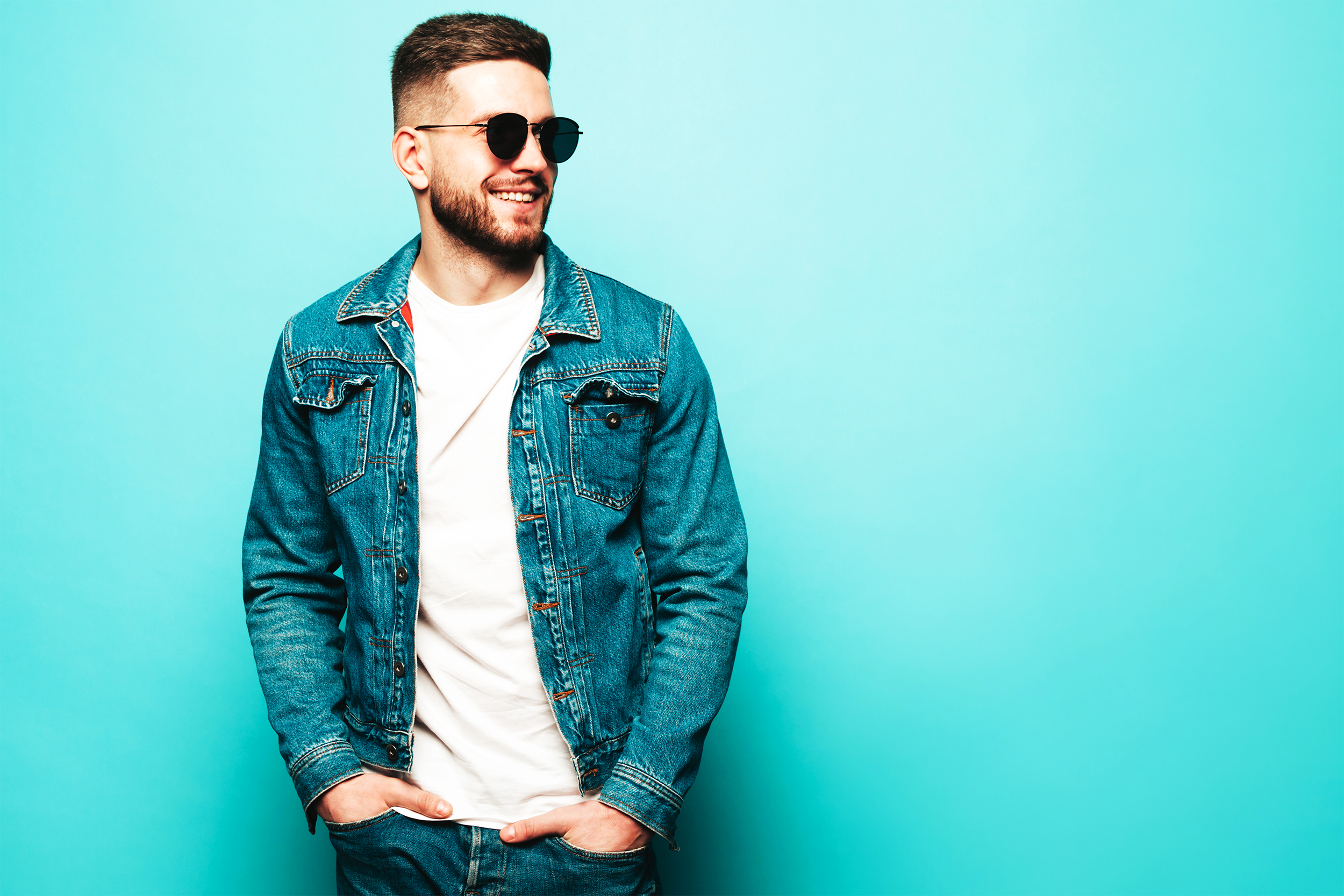 Male Model Wearing Denim Jacket